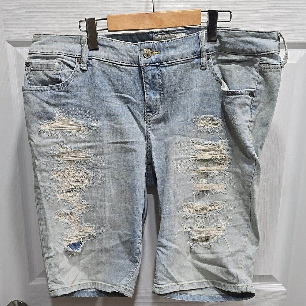 Distressed Light Blue Denim Shorts